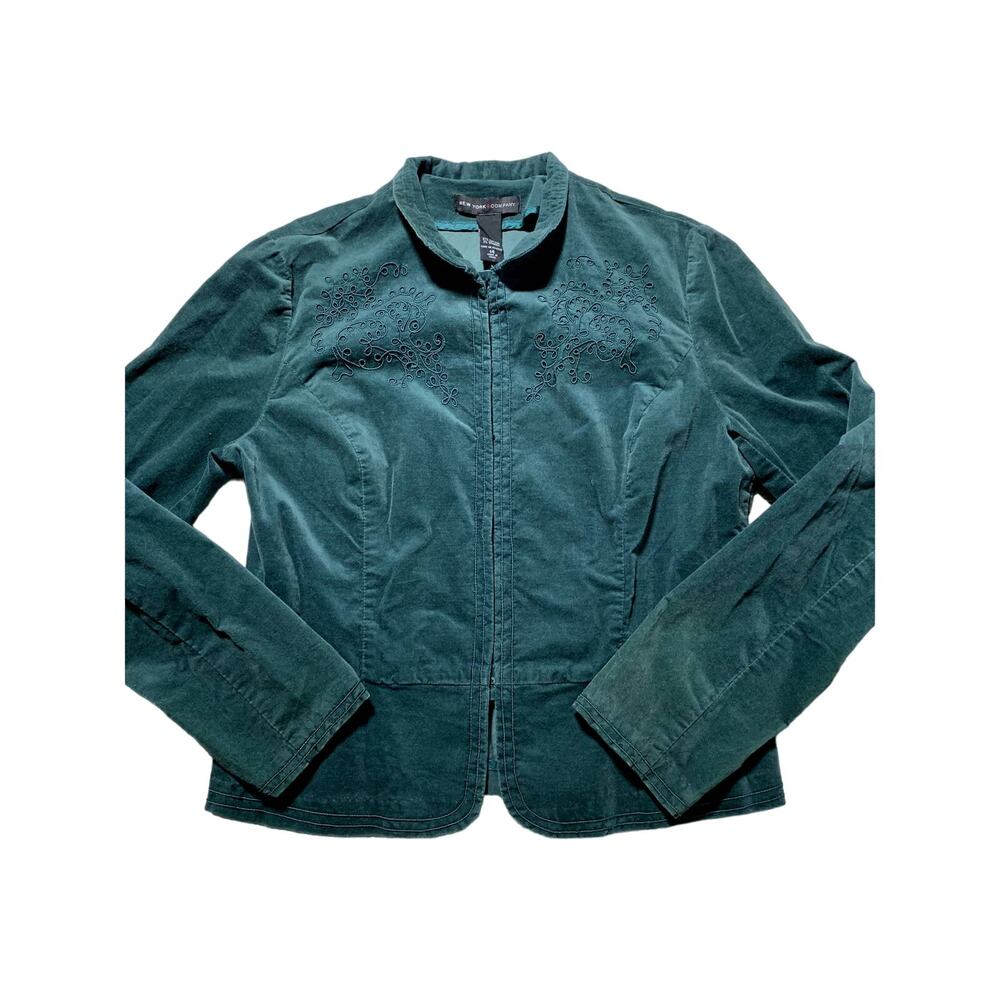 New York & Company Womens 14 Green Velvet Embroidered Jacket NWT